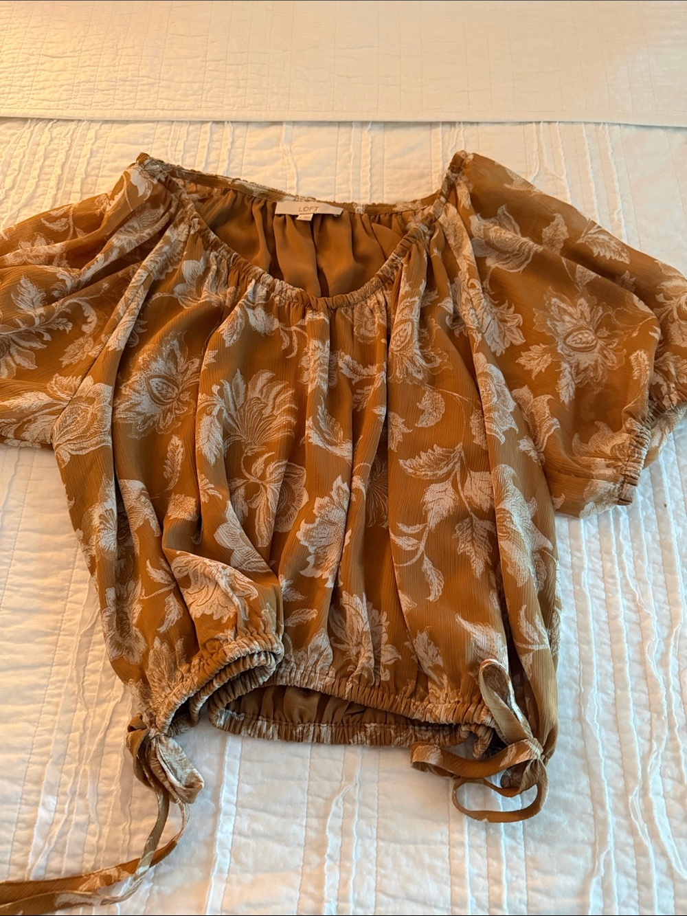 LOFT Rust Floral Cropped Off-Shoulder Top
